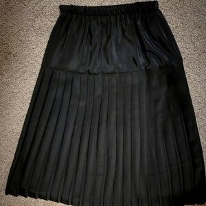 VINTAGE WHIMSIGOTH BLACK PLEATED MIDI SKIRT TIERED FLOWY ELASTIC WAIST WOMENS